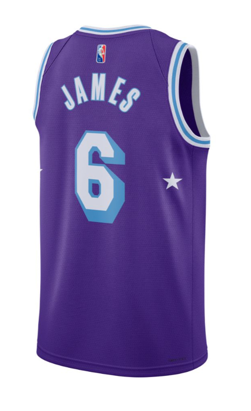 Fioletowa koszulka NBA Lakers LeBron James DB4032506 M detal logo Nike