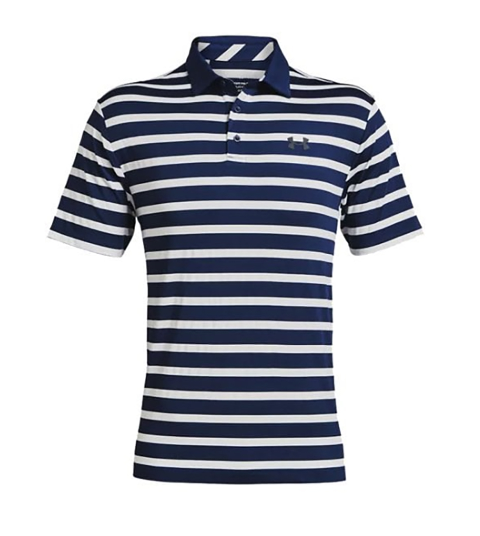 Multikolorowa koszulka męska Under Armour The PlayOff Polo 1327037448 r. L bok z granatowo-białymi paskami