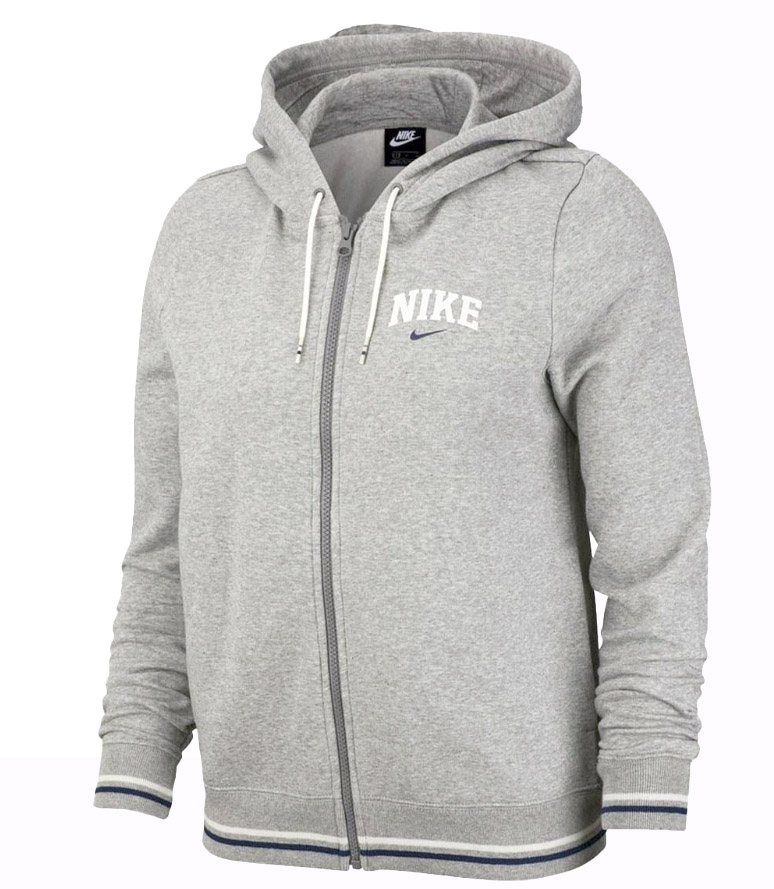 Damska szara bluza Nike Varsty BV3984-063 L przód z zapięciem na zamek i kapturem