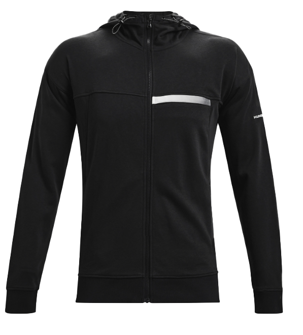 Czarna bluza męska Under Armour 1361595001 L przód z kapturem i pełnym zamkiem