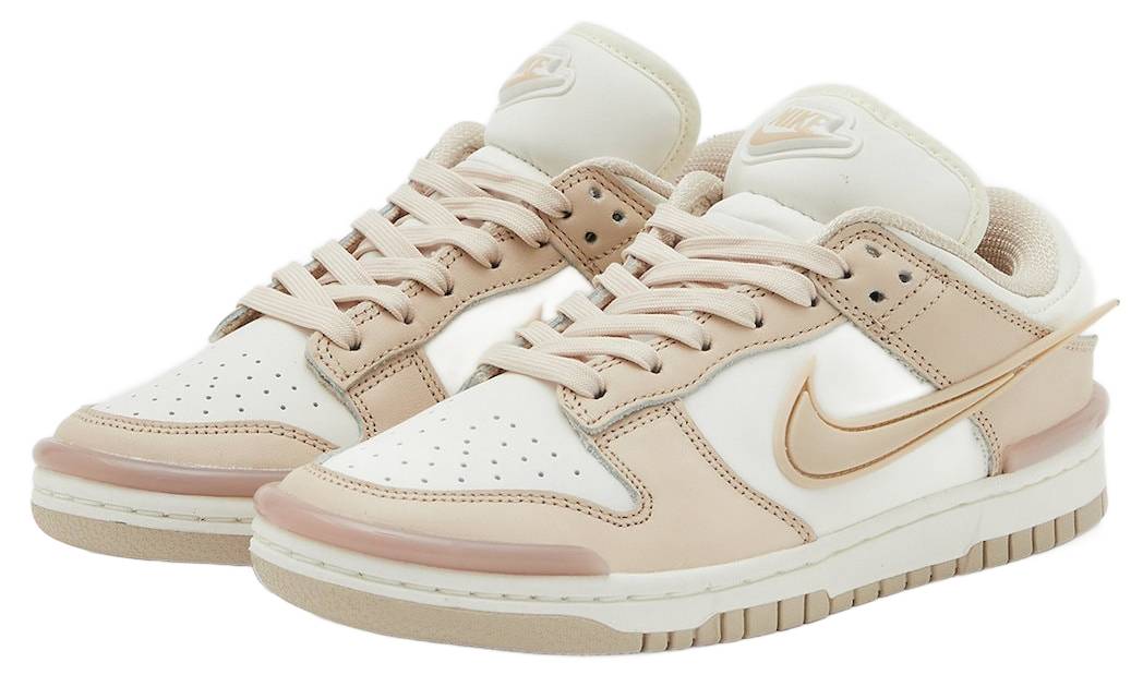 Beżowe damskie sneakersy Nike Dunk Low Twist Sandrift DZ2794-102 42,5 przód z białą skórą i różowymi wstawkami