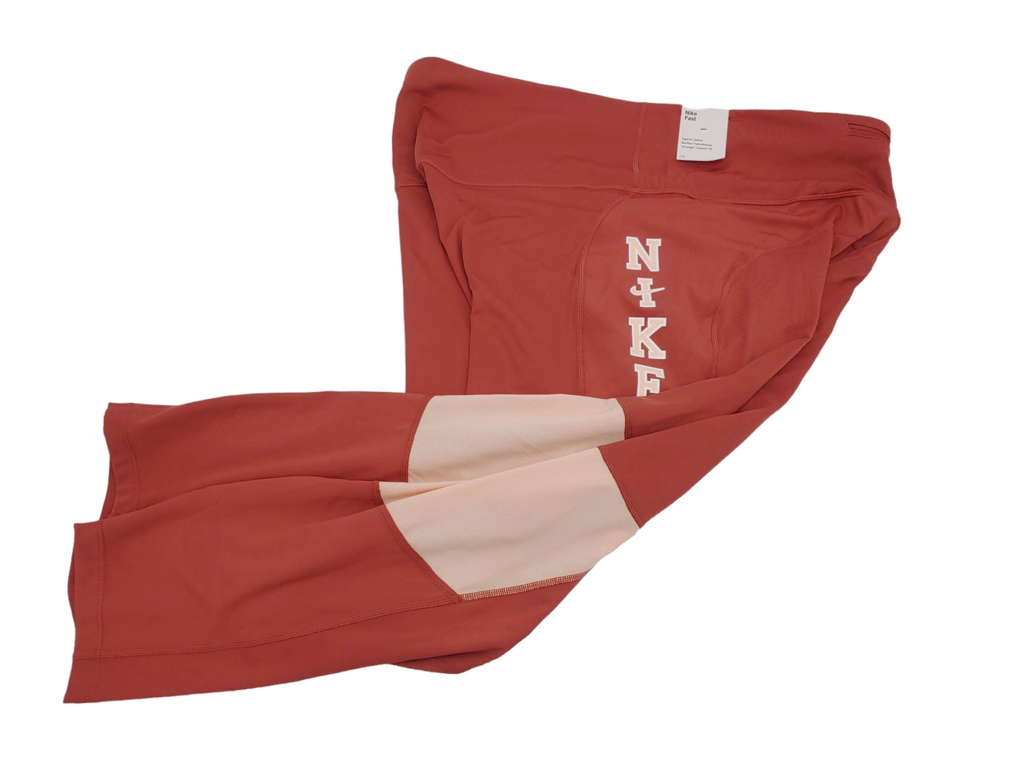 Damskie brązowe legginsy Nike Fast 7/8 DV4891-691 3X przód z beżowymi wstawkami