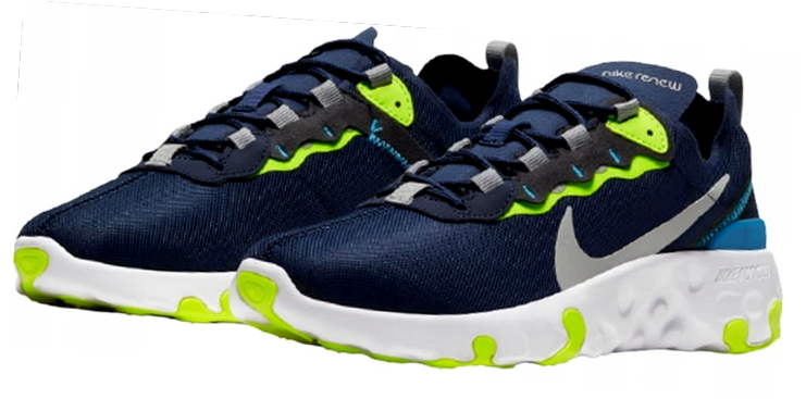 Granatowe młodzieżowe sneakersy Nike Renew Element 55 GS CK4081-400 r. 35,5 z zielonymi akcentami i białą podeszwą
