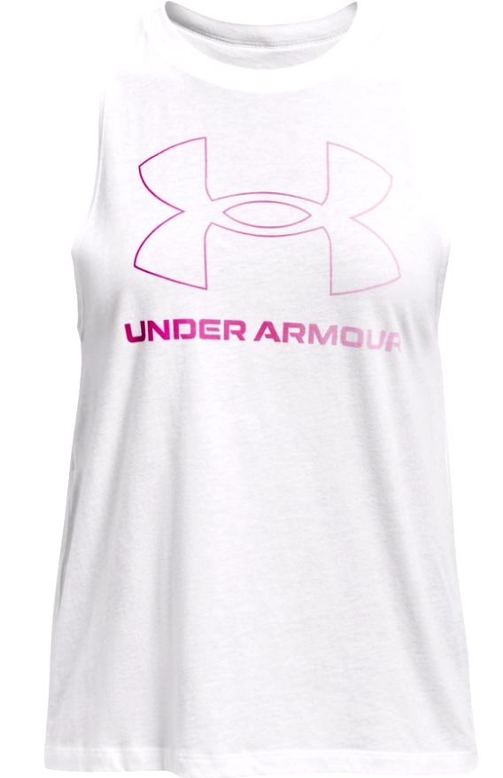 Biały damski top Under Armour Sportstyle 1356297-100 SM przód z logo