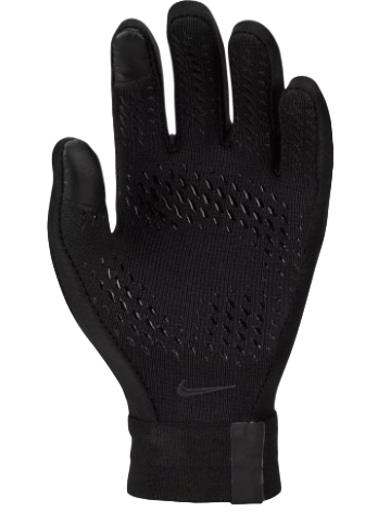 Boczny widok czarnych junior rękawiczek Nike Academy Hyperwarm Therma-FIT DQ6066-015 L unisex z elastycznymi mankietami