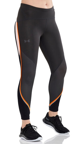 Damskie czarne legginsy Under Armour Fly Fast 1361386-010 SM bok z wentylacyjnymi panelami