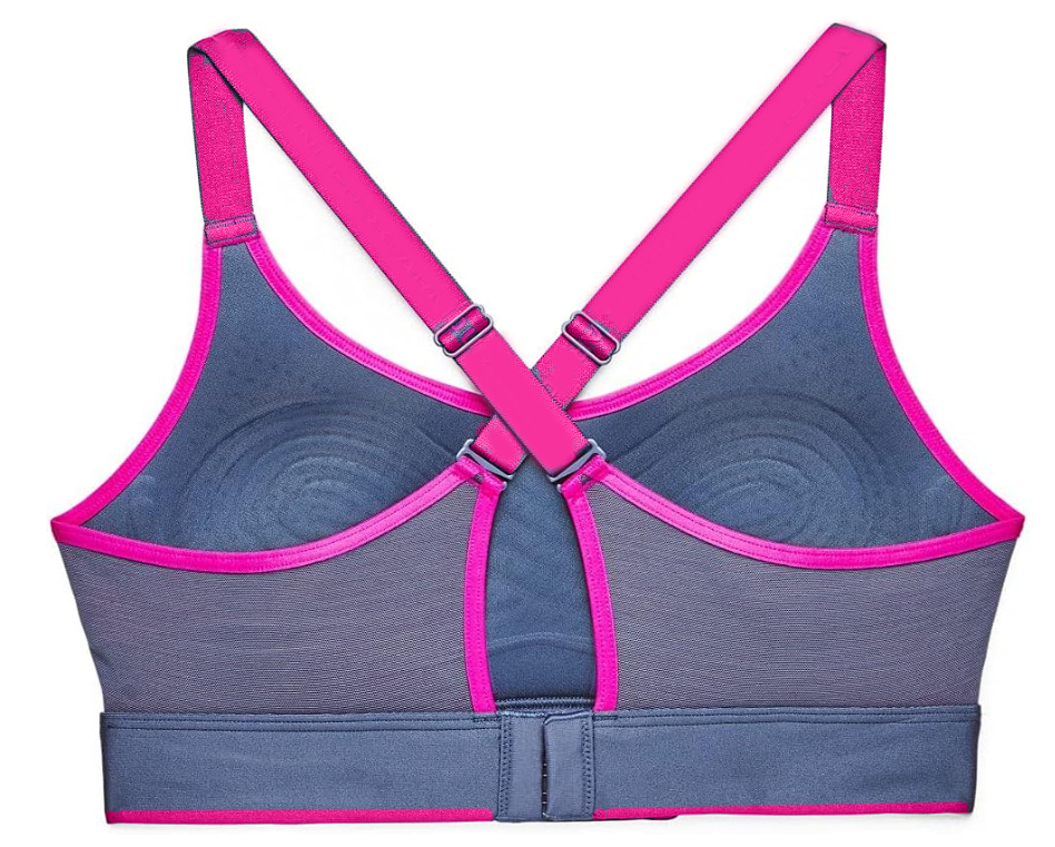 Niebieski biustonosz sportowy Under Armour Infinity Mid Run SM bok z zapięciem na haftki