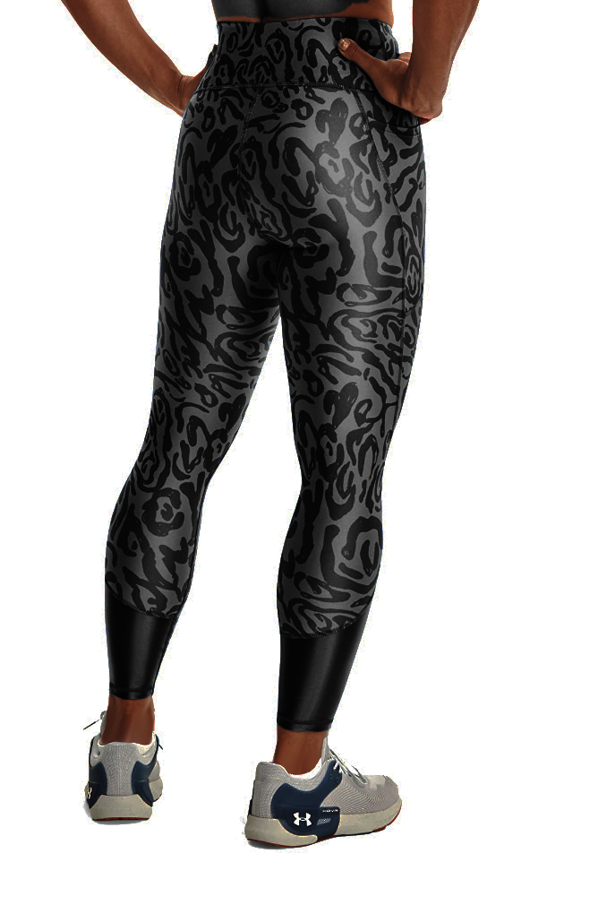 Damskie szare legginsy Under Armour HeatGear 1361015-001 SM przód z czarnymi wzorami