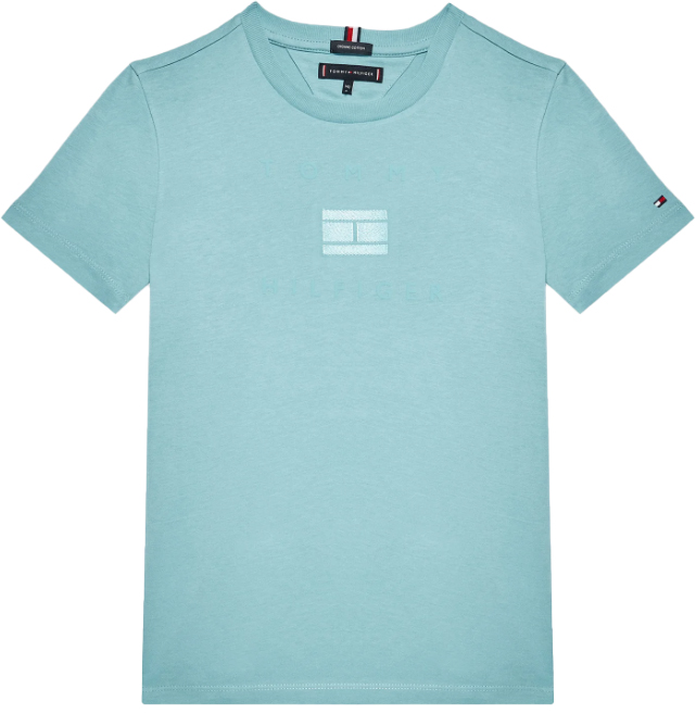 Niebieska koszulka dziecięca Tommy Hilfiger Artwork KB0KB07280 116 cm przód z nadrukiem logo