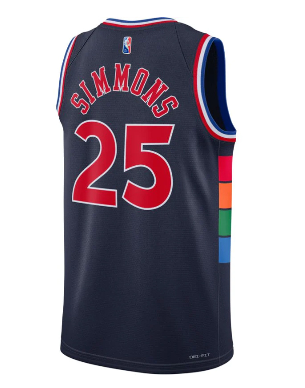 Granatowa koszulka NBA Sixers Ben Simmons DB4041419 S detal logo Nike