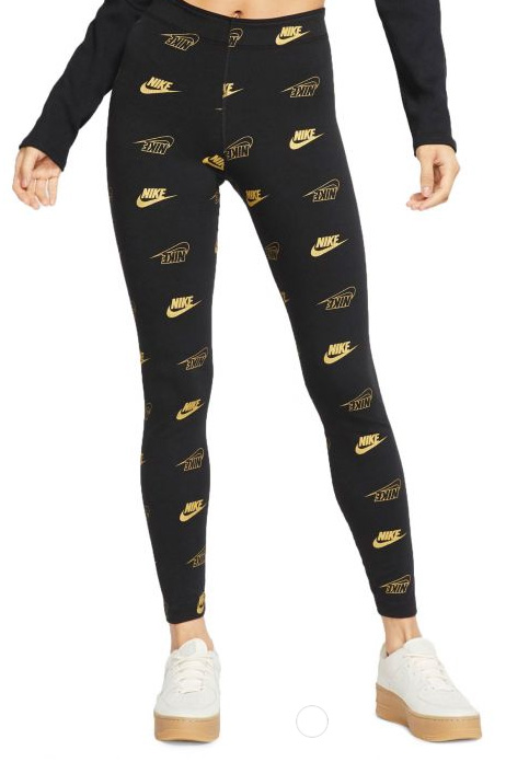 Damskie legginsy Nike Tight Fit czarne ze złotym logo M przód