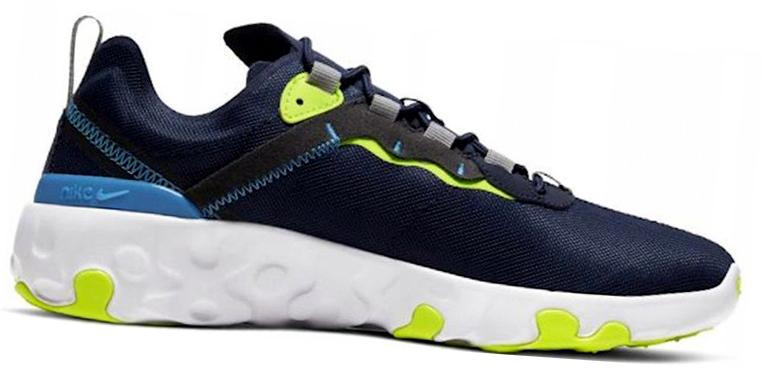 Boczny widok granatowych junior butów Nike Renew Element 55 CK4081-400 37,5 z gumową podeszwą