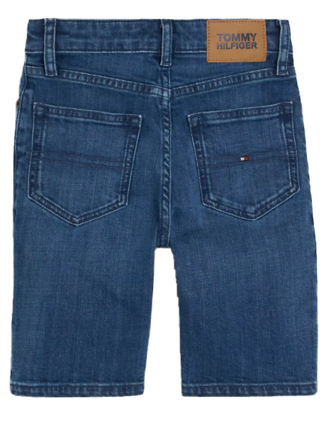 Niebieskie szorty jeansowe Tommy Hilfiger slim fit r. 122 z haftowaną flagą