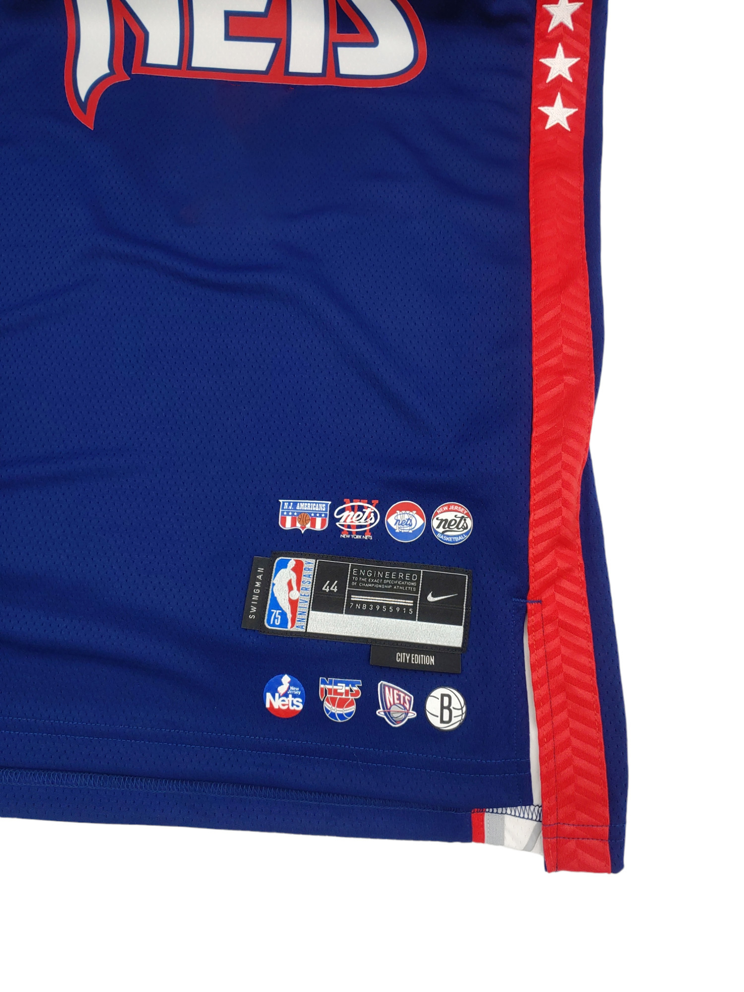 Niebieska męska koszulka NBA Swingman Nike Brooklyn Nets City Edition DB4055-492 M przód z holograficznym Swooshem