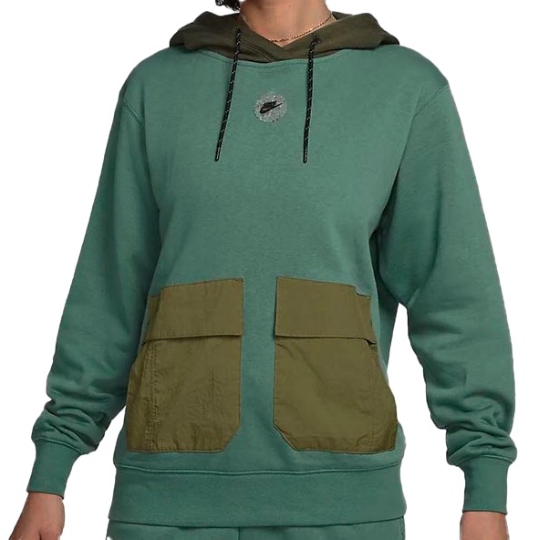Zielona bluza damska Nike Utility Fleece XS przód z kapturem i nylonowymi kieszeniami