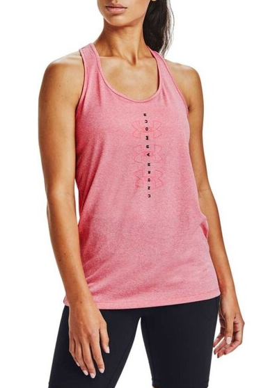 Różowy damski top Under Armour TechTwist 1356295-669 SM przód z paskami krzyżowymi