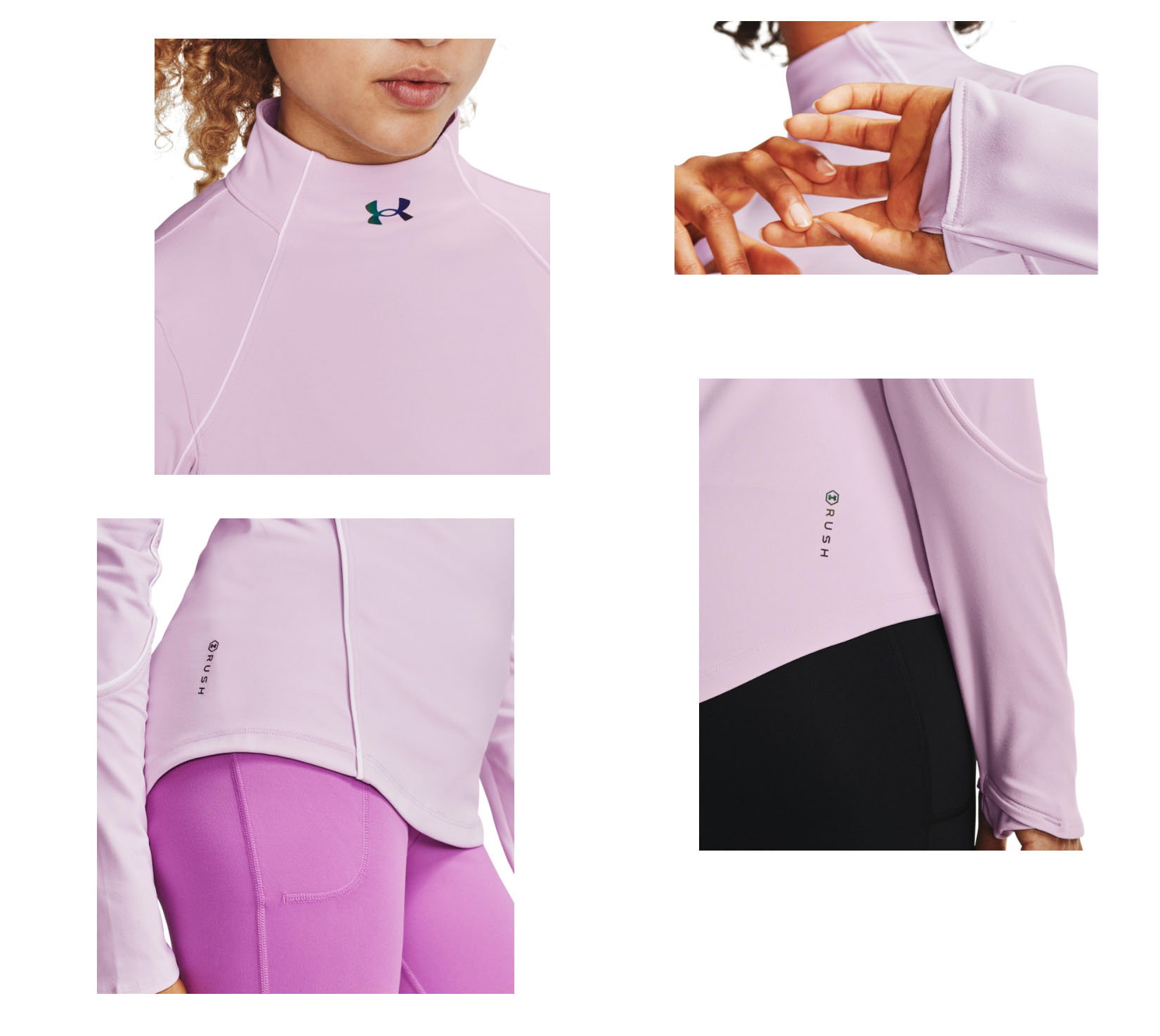 Fioletowa bluza damska Under Armour Jacquard ColdGear SM bok z technologią RUSH