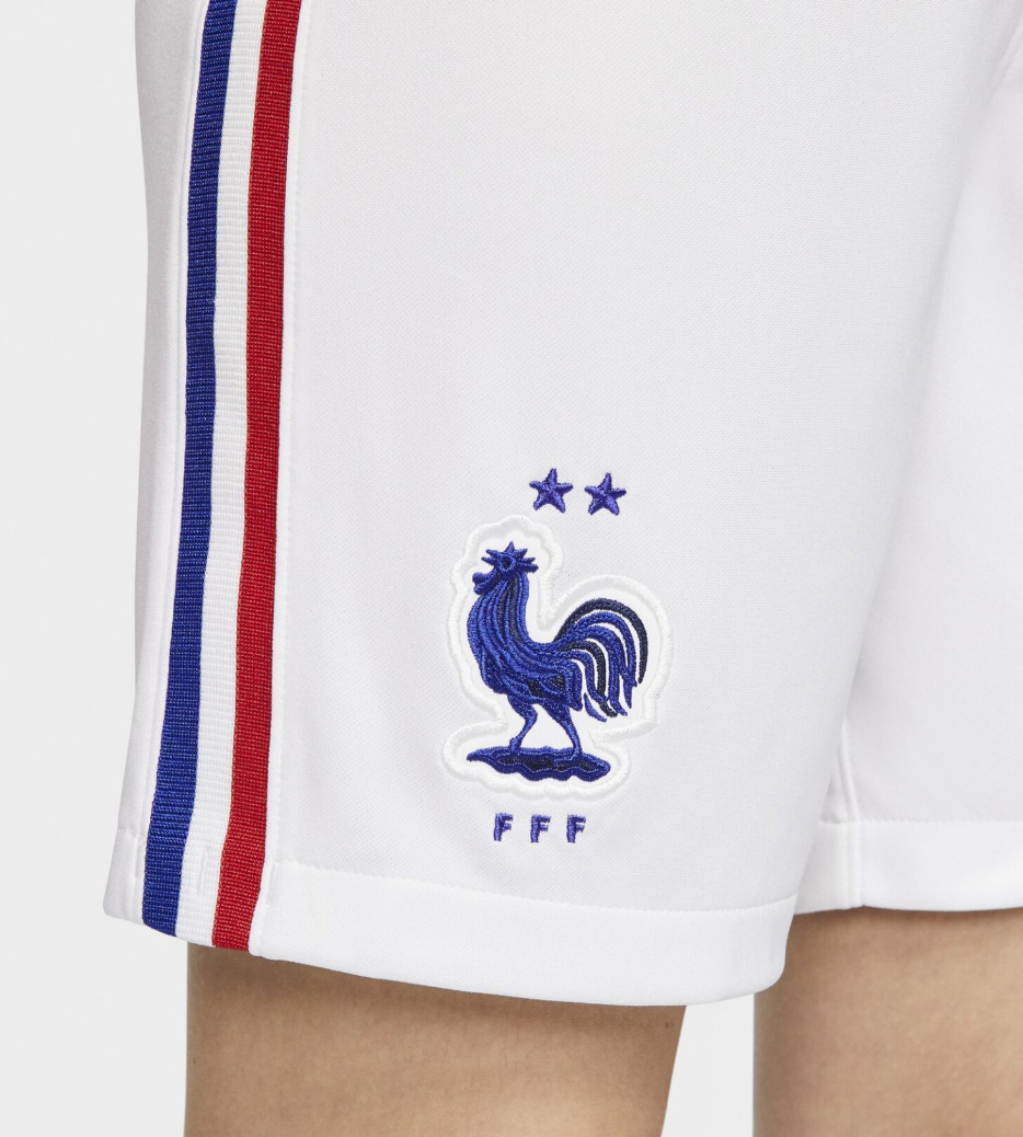 Białe spodenki juniorskie Nike France Away 2020/21 Dri-FIT CD1168-100 L z logo Nike Swoosh