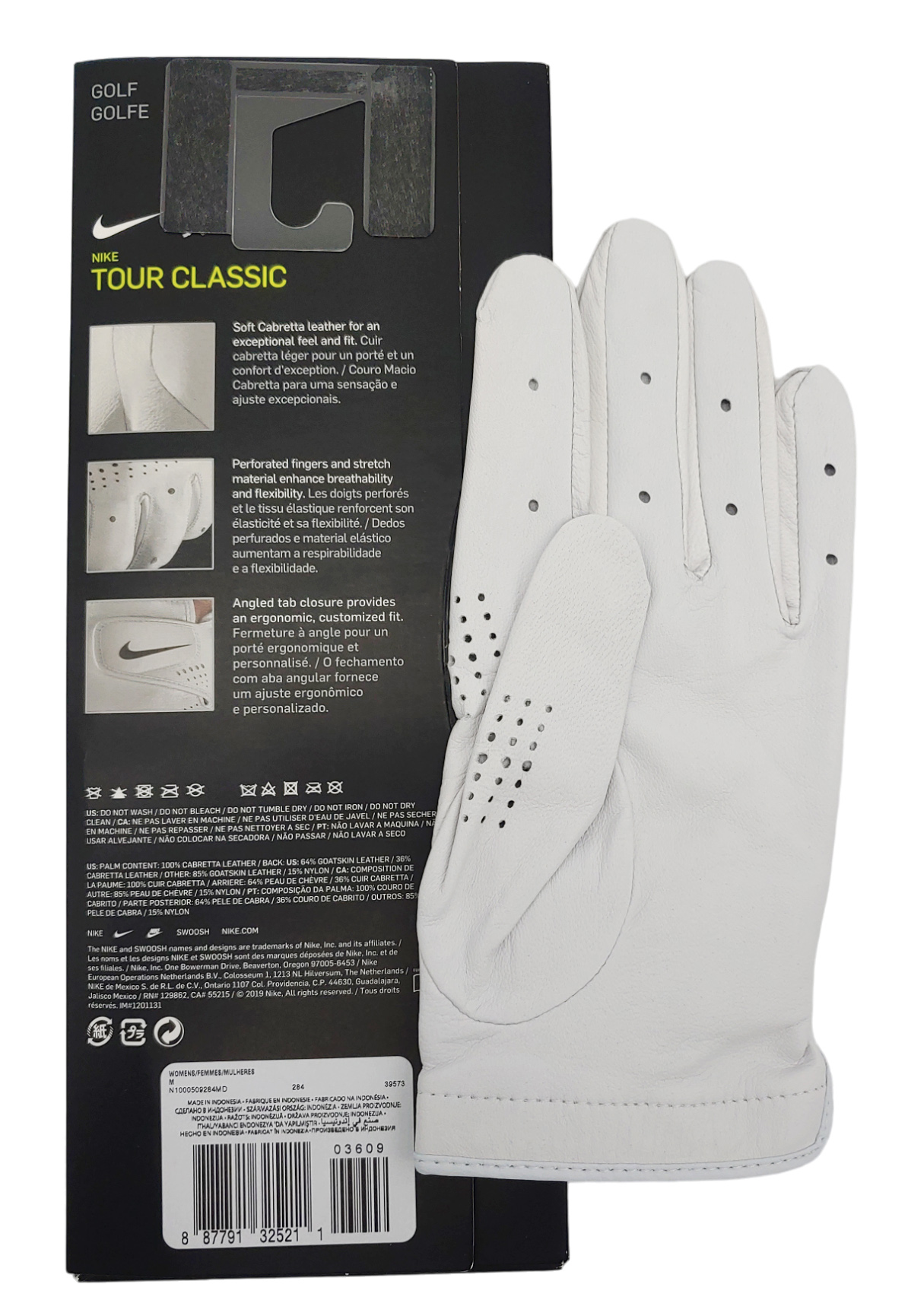 Biała damska rękawiczka golfowa Nike Tour Classic 3 rozmiar M detal zapięcia pod kątem