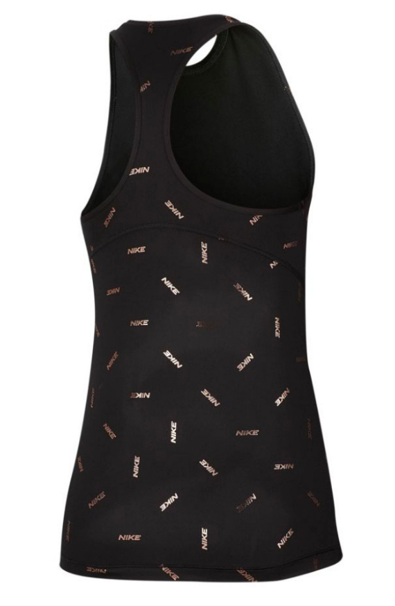 Czarny damski tank top Nike Pro CQ9298-010 XL przód z metalicznym połyskiem Toss Print