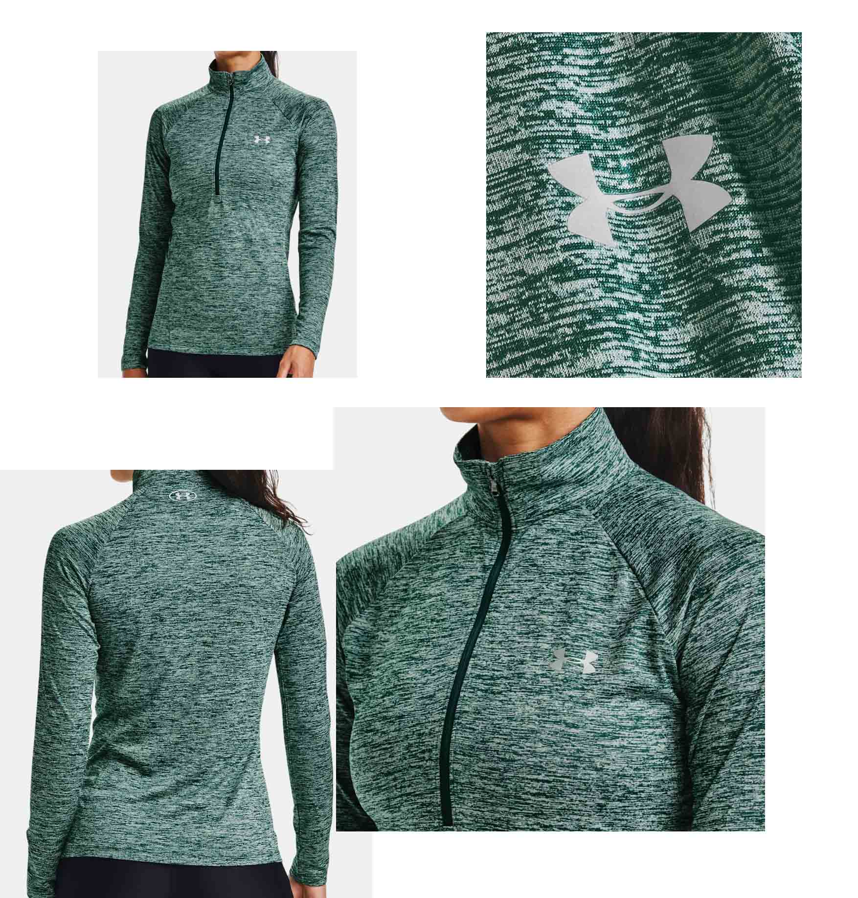 Zielona koszulka sportowa damska Under Armour 1320128386 SM przód z logo