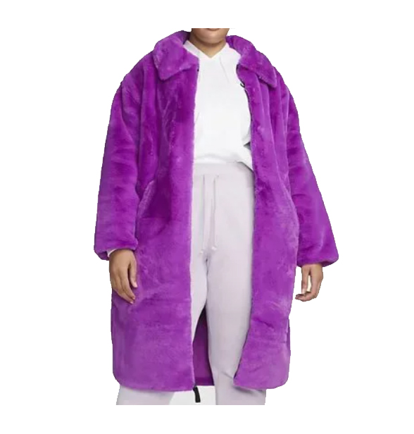 Fioletowa damska kurtka Nike Sportswear Plush DX6417-551 1X przód z zamkiem błyskawicznym