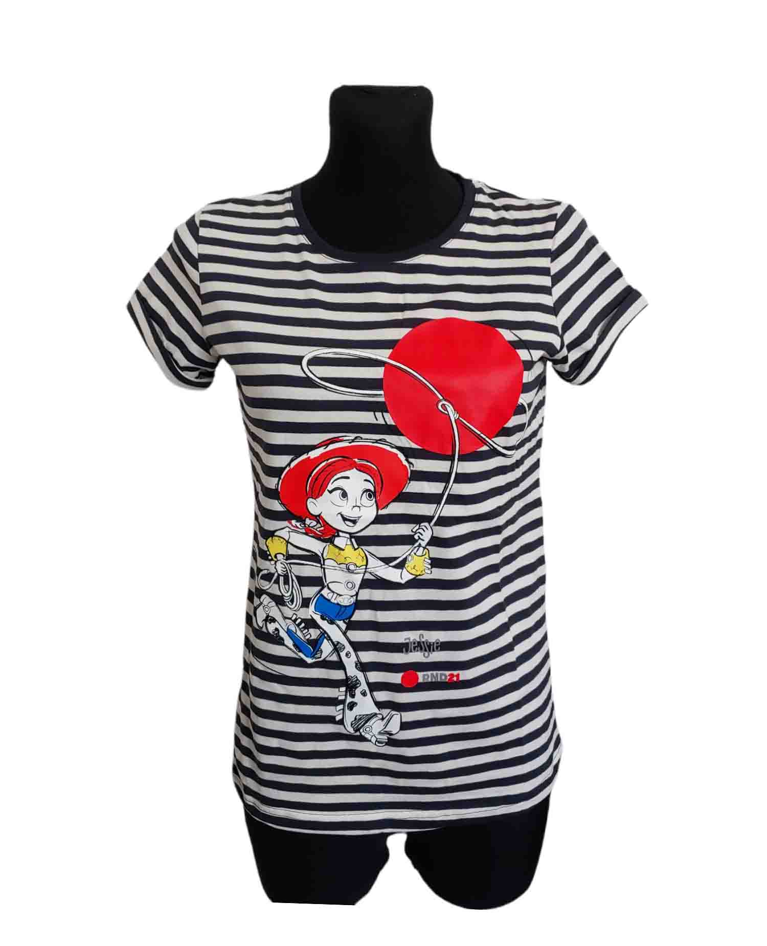 Koszulka damska Disney XS w czarno-białe paski z nadrukiem Jessie przód