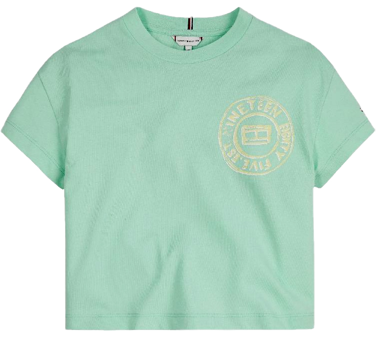 Zielona koszulka dziecięca Tommy Hilfiger Back Print KG0KG06303 104 cm przód z nadrukiem