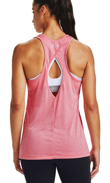 Różowy damski top Under Armour TechTwist 1356295-669 SM tył z efektem skrętu