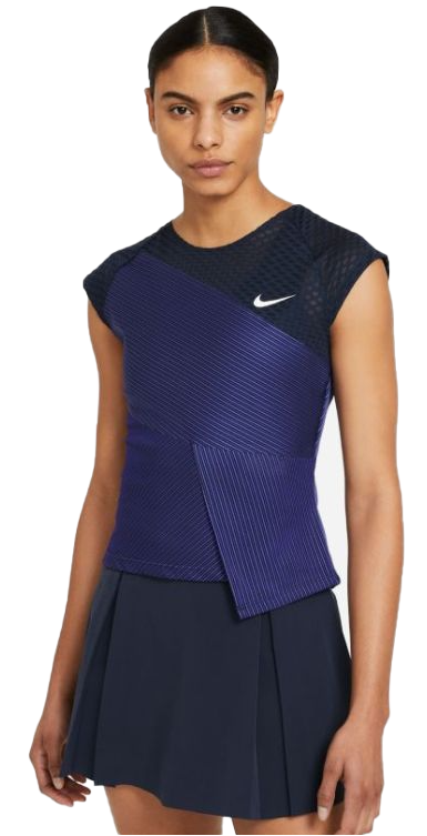 Fioletowo-czarna damska koszulka tenisowa Nike DJ6567-451 M przód z technologią Dri-FIT i panelami mesh