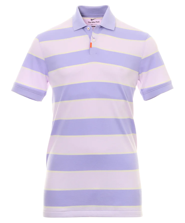 Koszulka polo męska Nike DH0903580 M w fioletowo-białe pasy przód z technologią Dri-FIT