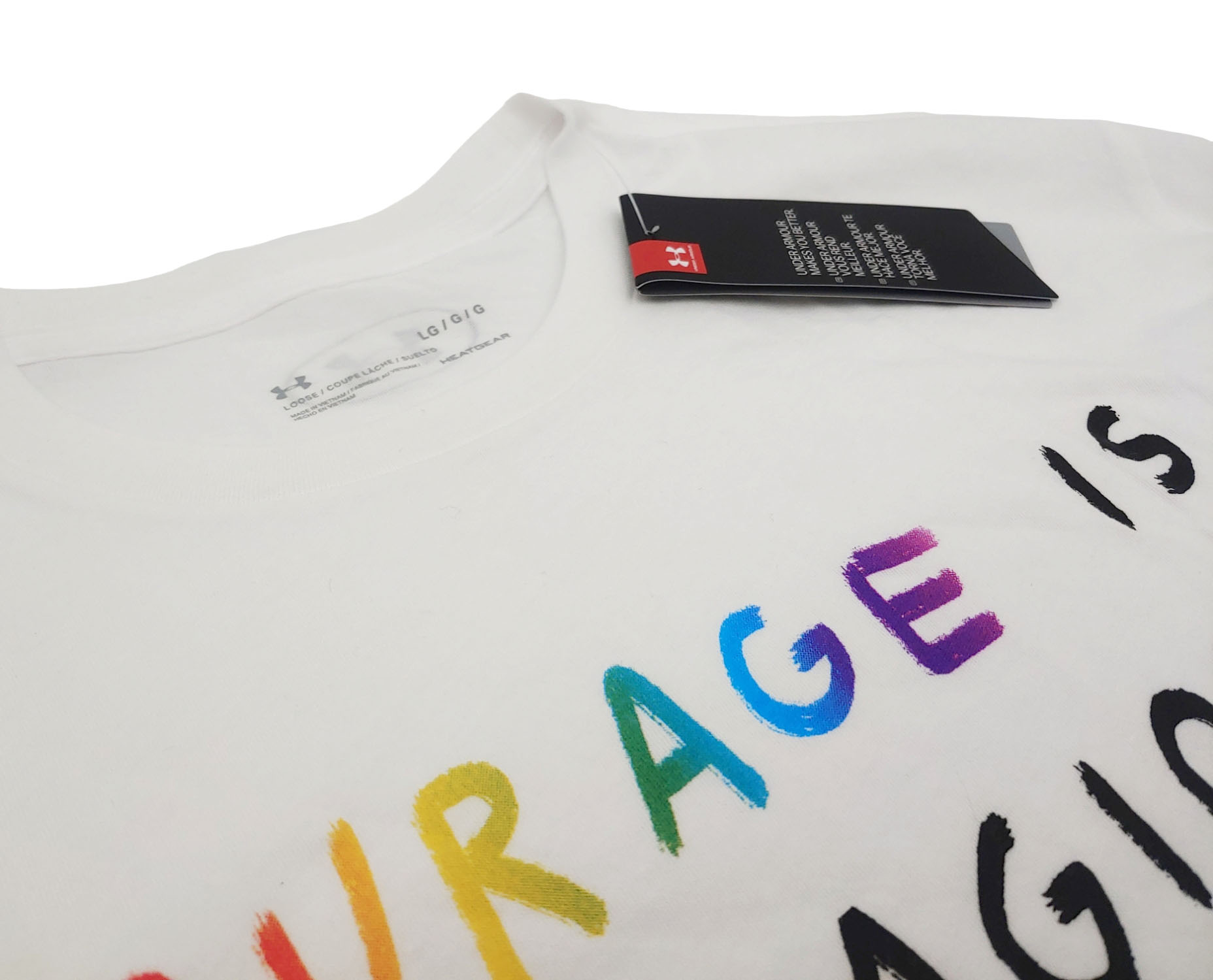 Biała męska koszulka Under Armour Courage is Contagious 1361710100 L detal logo