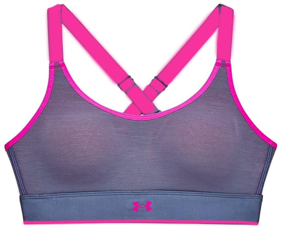 Niebieski biustonosz sportowy Under Armour Infinity Mid Run SM z różowymi ramiączkami przód