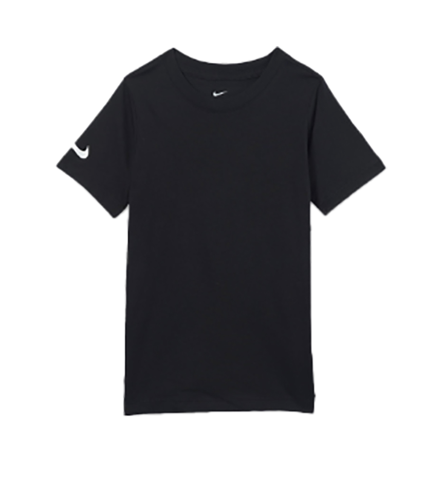 Czarna koszulka dziecięca Nike CZ0909010 XS 122-128 cm przód z logo na rękawie
