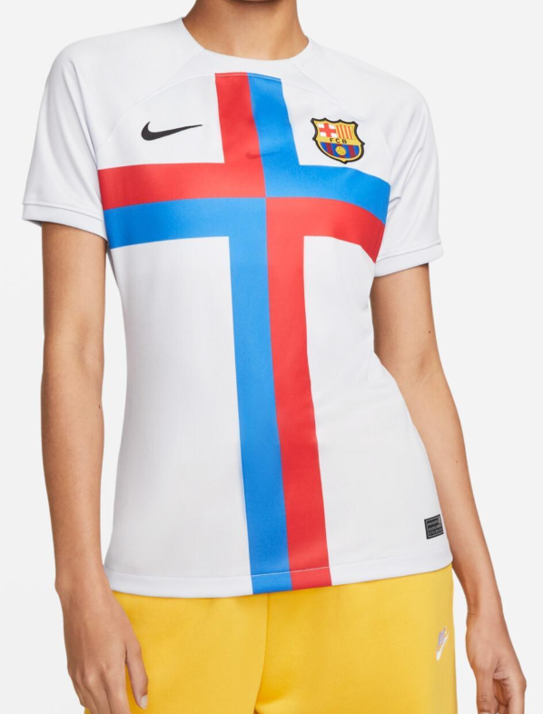Biała koszulka Nike FC Barcelona DN2730-044 rozmiar L przód z herbem i logo Swoosh