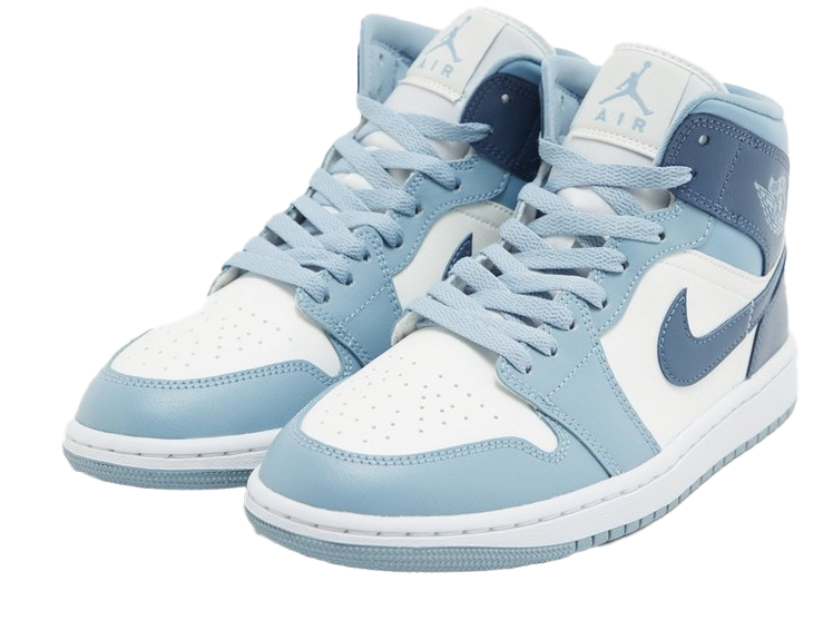 Niebieskie damskie sneakersy Nike Air Jordan 1 Mid Diffused Blue BQ6472-140 43 przód z elastyczną skórą i siateczką