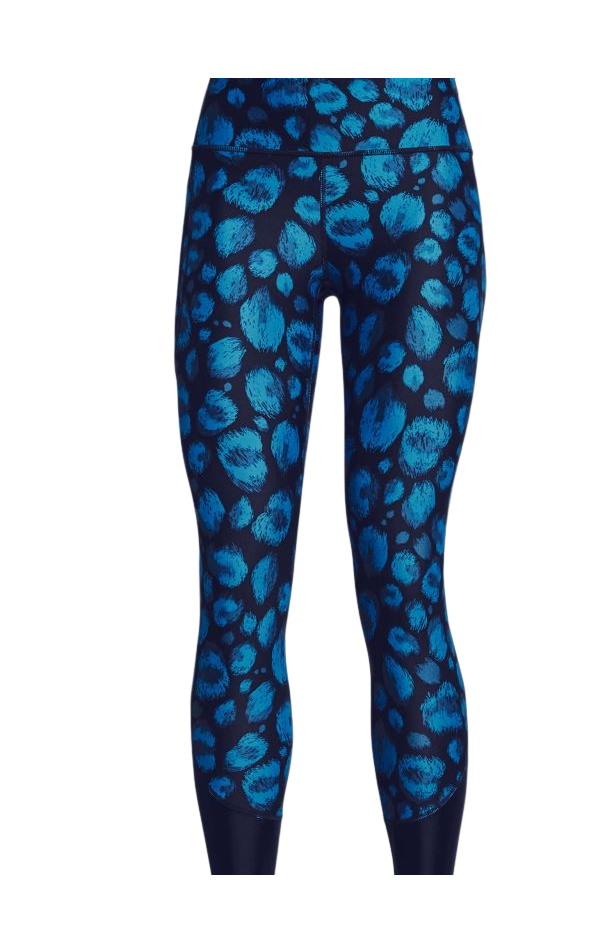 Damskie multikolor legginsy Under Armour HeatGear 1361009-410 SM przód z czarnym i niebieskim wzorem