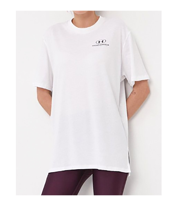 Biała damska koszulka Under Armour HeatGear Loose 1363206100 SM przód z nadrukiem