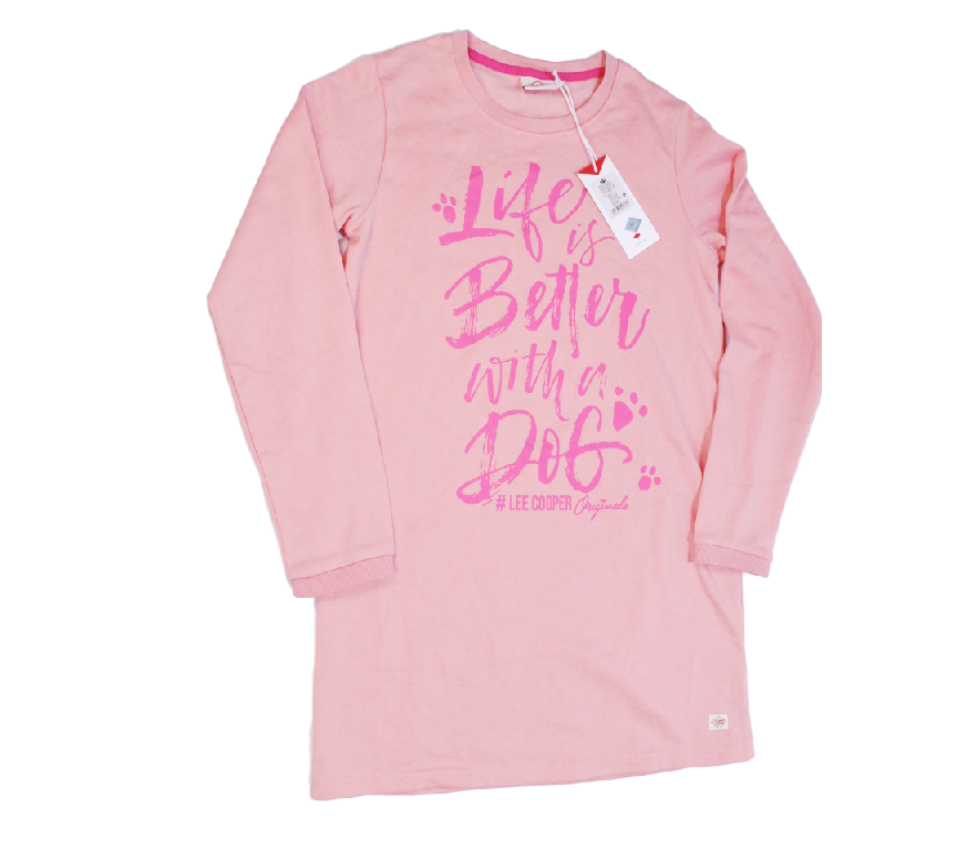 Różowa sukienka dresowa dziewczęca Lee Cooper 158 cm z nadrukiem Live is better with a DOG
