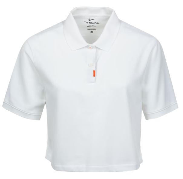 Biała damska koszulka polo Nike Golf Dri-FIT DC3426-100 M przód z logo Nike