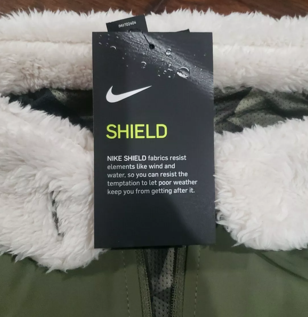 Damska zielona kurtka bomberka Nike Golf Shield CK5858-222 XXL-Tall bok z kołnierzem Sherpa