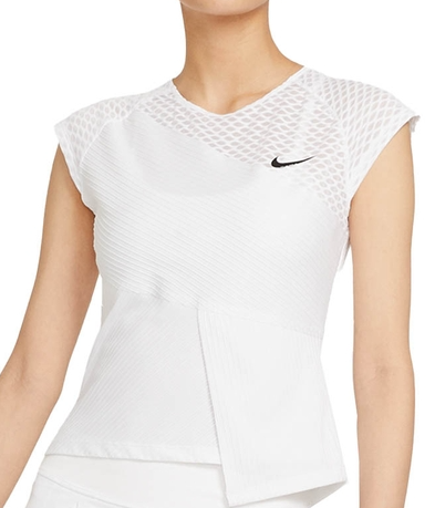 Biała koszulka tenisowa Nike DJ6567-100 S przód z panelami meshowymi