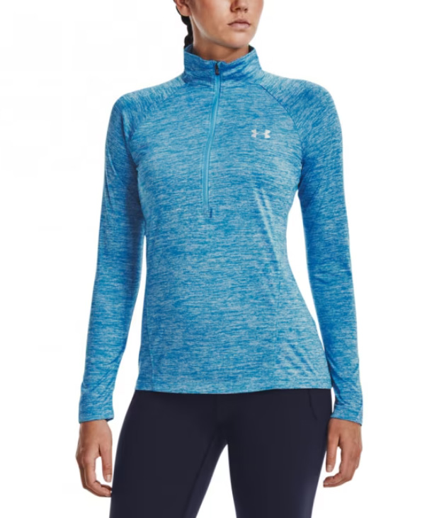 Niebieska koszulka sportowa damska Under Armour 1320128437 SM detal szwów i zamka