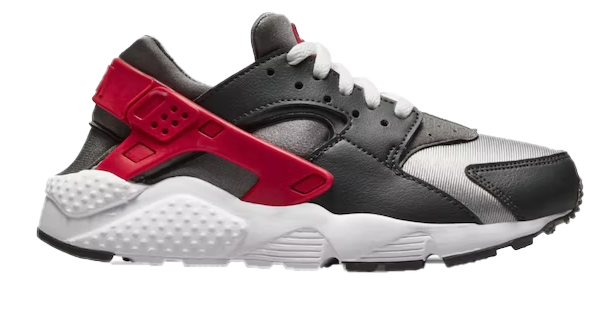 Czerwono-czarno-szare młodzieżowe sneakersy Nike Air Huarache Run GS 654275-041 r. 39 bok z gumowym pasem