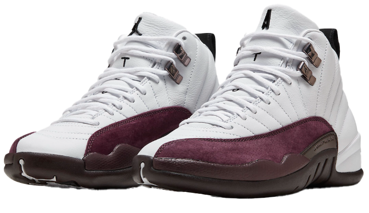 Białe damskie sneakersy Air Jordan 12 Retro DV6989-100 39 z brązowymi akcentami Burgundy Crush przód