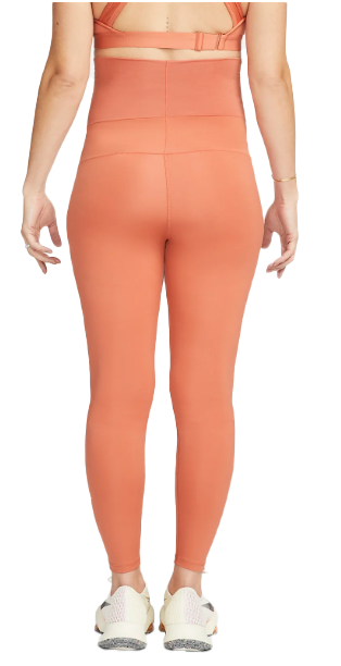 Pomarańczowe legginsy ciążowe Nike One Dri-FIT S bok z logo
