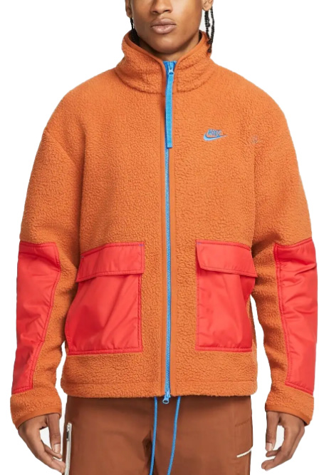 Męski pomarańczowy polar Nike Sportswear DD5021-246 L przód z czerwonymi kieszeniami