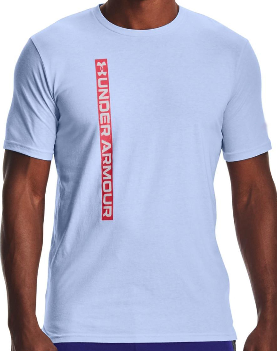 Niebieska męska koszulka Under Armour HeatGear 1361666-438 L detal nadruku