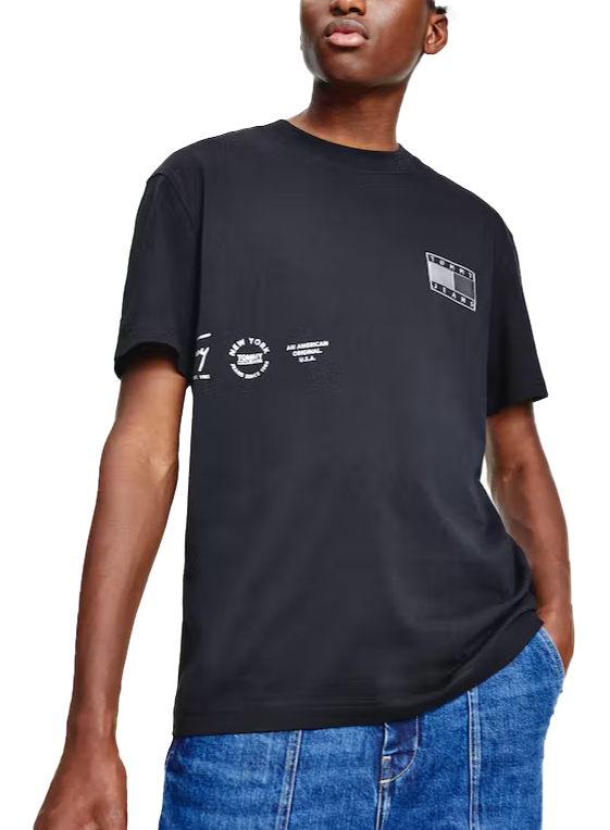 Czarna koszulka męska Tommy Hilfiger M przód z logo