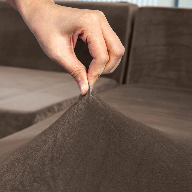 POKROWIEC NA KANAPĘ SOFĘ NAROŻNIK ELASTYCZNY WELUR 235-300 4OS BRĄZOWY